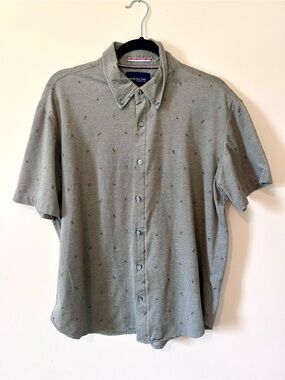 Jachs New York Men's Short Sleeve Button Down Shirt Olive Green Palm Print M